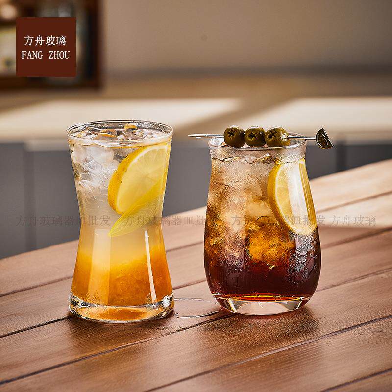 简约加厚玻璃杯卷边收口咖啡杯冰美式拿铁coffee高颜值果汁杯水杯