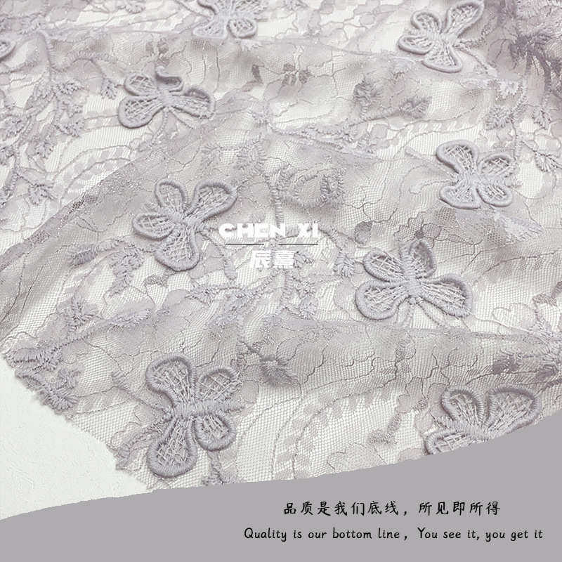 粉色立体绣花蕾丝面料蝴蝶 蕾丝刺绣可爱童装母女装装饰布面料
