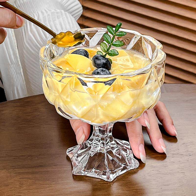 酸奶碗带勺网红高脚雪糕冰淇淋杯玻璃甜品碗ins酸奶水果布丁冰激