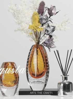 轻奢客厅茶几插干花瓶玻璃花器酒店餐厅柜别墅样板间摆件软装饰品