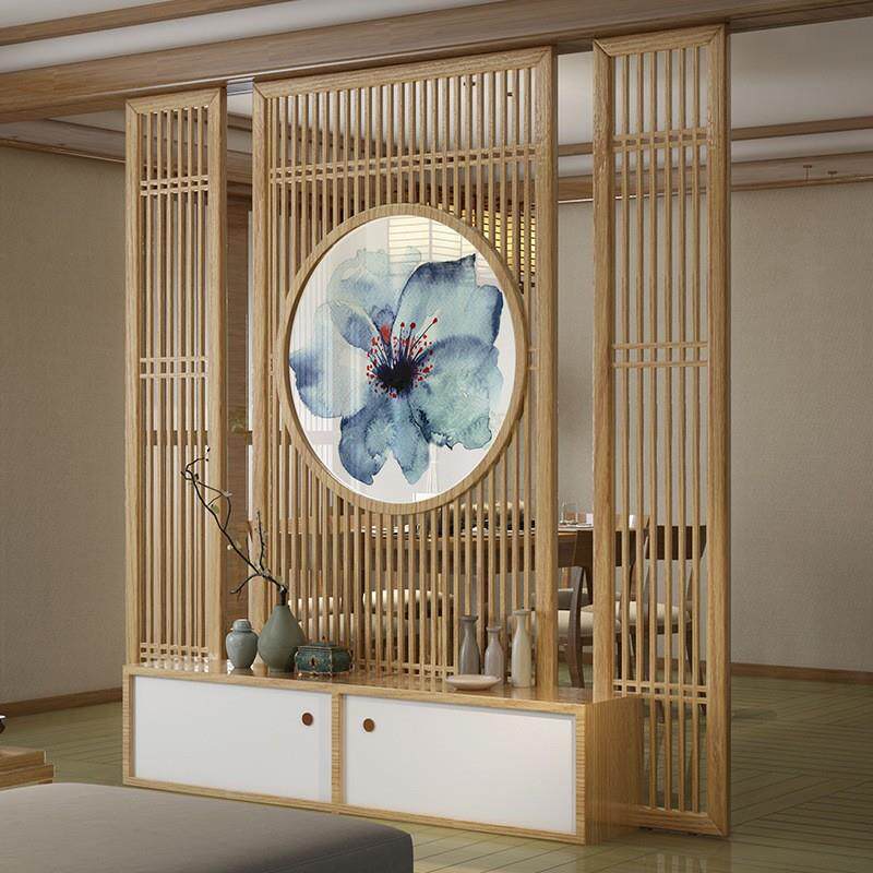 入户现代简约新中式实木屏风隔断客厅玄关柜酒店大厅简易格栅屏风