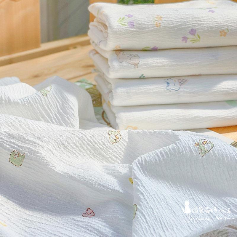 喵爸喵妈纯棉针织起皱布料薄款皱皱布料春夏宝宝T恤家居服面料