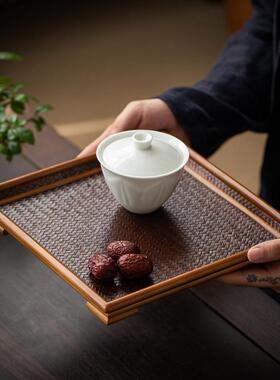 实木藤编竹杯200626+制茶盘盘茶点干盘托盘茶道配件垫泡台壶承托
