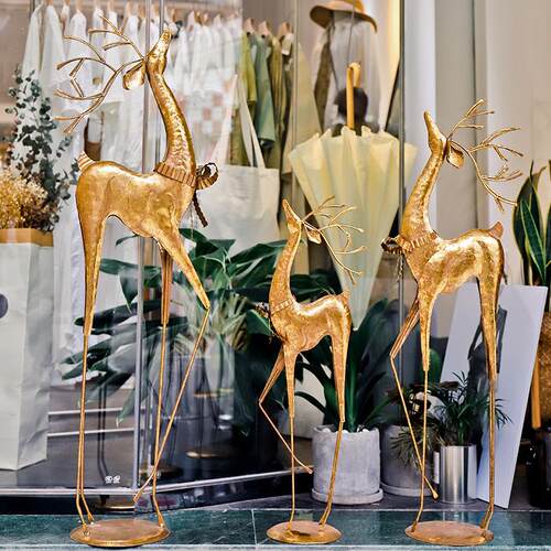 美式复古轻奢鹿落地庭院店玄艺铺橱窗客厅电视柜旁装饰工大关RJI