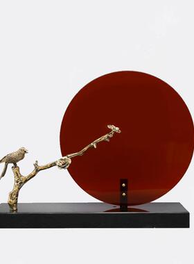 新中式创意亚克力铜摆件红日之星玄关摆设酒店样板房家居软装饰品