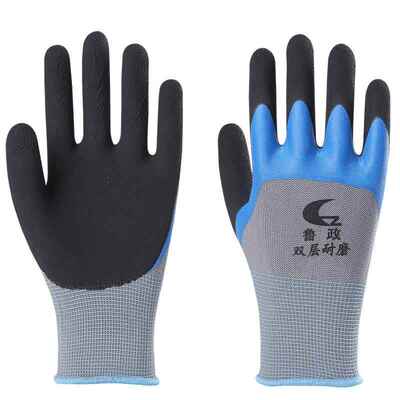 正品12双鲁证发泡层耐磨浸胶防护透气王防滑挂胶带胶工作劳保手套
