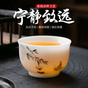 冰种玉瓷手绘主人杯茶杯德化白瓷品茗杯家用送礼羊脂玉瓷茶具陶瓷