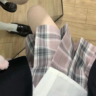 花千猪原创 花筏格裙 jk制服校供感百褶裙粉格百搭jk裙