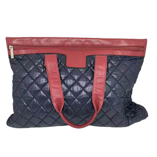 蓝色羽绒拼红皮单肩tote托特包女款 95新Chanel 香奈儿中古款