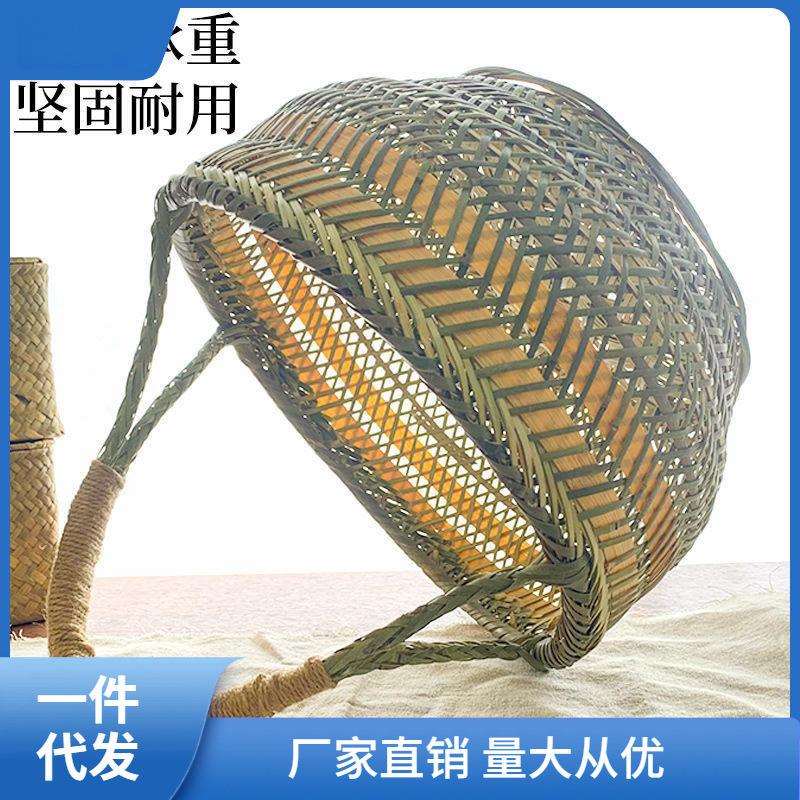 手提大竹篮子竹编织家用水果采摘买提菜篮鸡蛋小竹篮筐收纳篮姜武