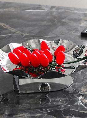 摆极简软装饰品悬空花艺边不锈钢果盘师件样板房设计术酒DCQ店收