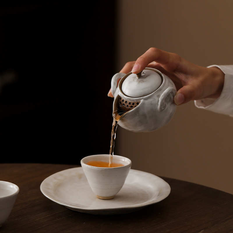 粉引陶瓷茶壶单壶家用手抓宝瓶复古功夫茶具带过滤泡茶壶泡茶器