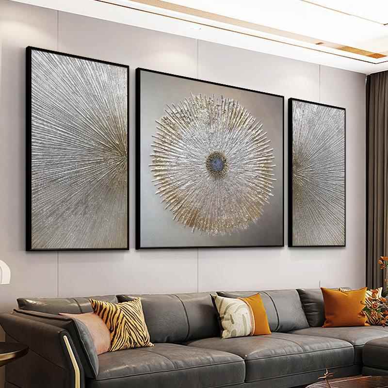 抽象客厅晶瓷挂画意式工业风沙发背景墙轻奢三联画高级餐厅装饰画图片