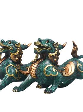 厅全铜貔摆件一对黄铜貔恘貅皮丘客办工公FNG室桌店铺开业开张艺