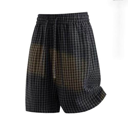 Men’s retro plaid drawstring casual shorts with textured