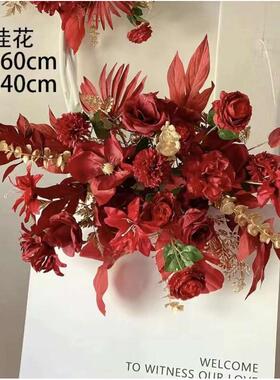 仿真花婚礼庆堂花排现场订婚布置装饰仿真花路引花排迎宾牌挂花