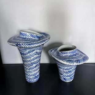 景德镇高端手绘青花陶瓷花瓶时尚东方青花花器酒店居家软装装饰品