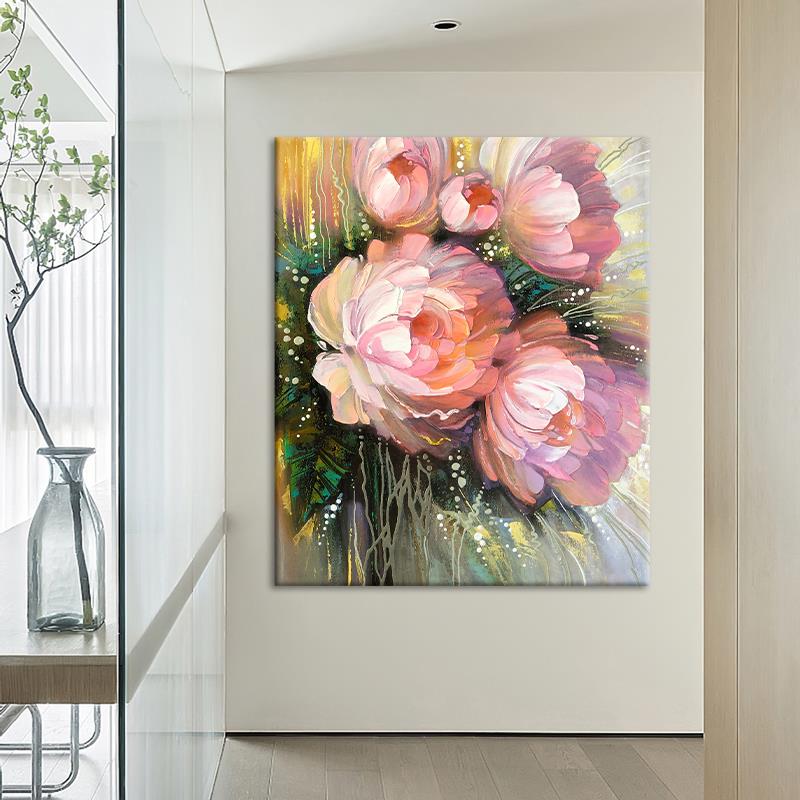 网红大芬关村油画新玄中式牡丹装饰画花绘开富贵肌纯理手客厅花卉图片