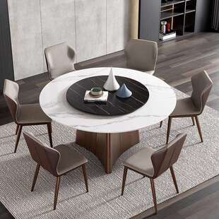 岩板桌现代圆约轻奢餐桌家简用小622户型圆形餐桌桌餐转盘家用饭