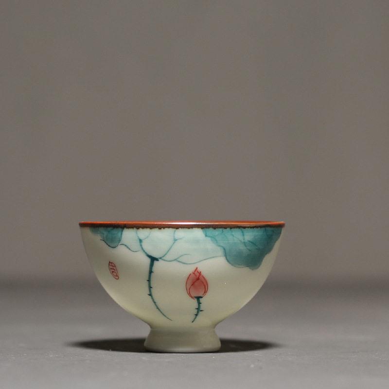 建盏茶具手绘粉青荷泡茶杯功夫茶具主人杯个青瓷陶瓷茶杯