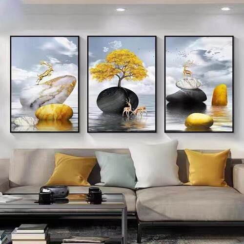 客厅装饰画沙发背景墙三联画大气墙画北欧壁画卧室画挂画ins风