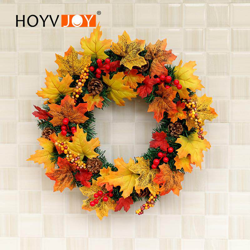 鸿禹 新款感恩节秋色花环 红果枫叶节日装饰花圈家居商场橱窗挂件
