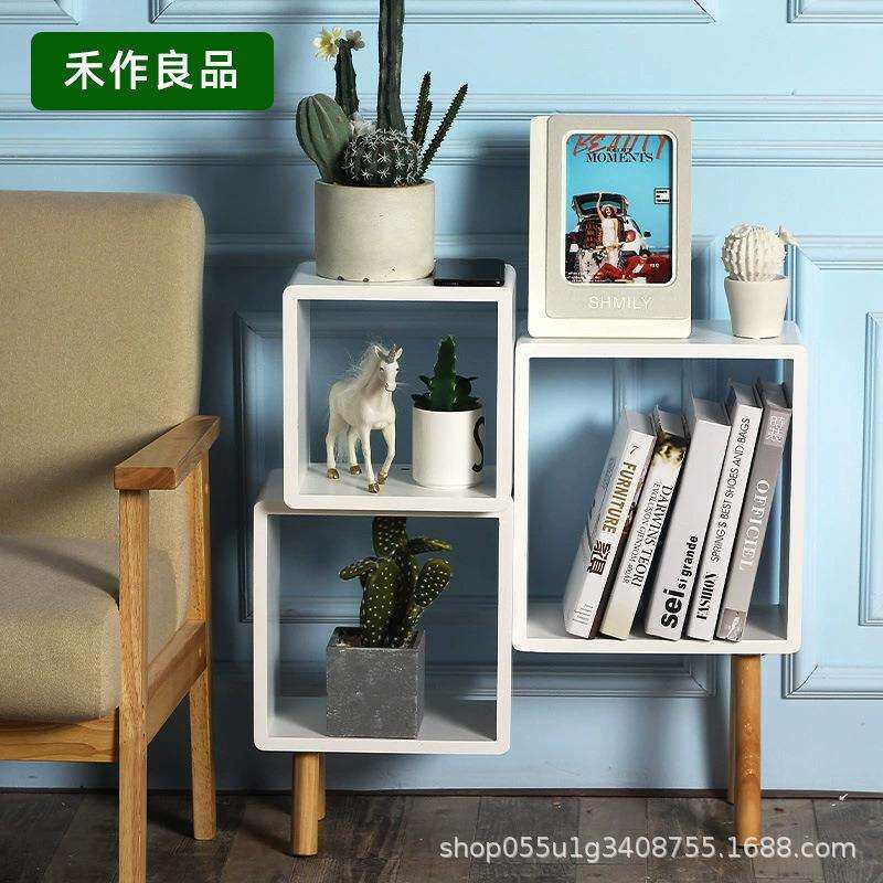 实木多层置物架现代简约客厅收纳展示书柜北欧格子架子阳台木制
