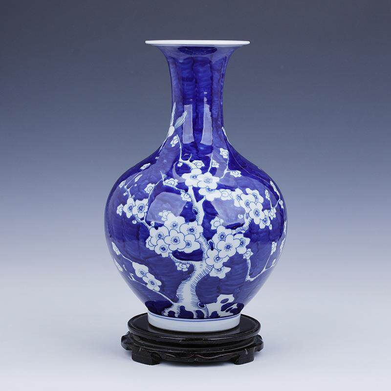 复古景德镇青花瓷花瓶办公室书架小摆件客厅装饰梅花陶瓷瓶工艺品