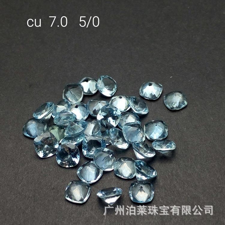 天然巴西海兰宝枕7裸石戒面5号特号深色，宝石厂供海蓝宝