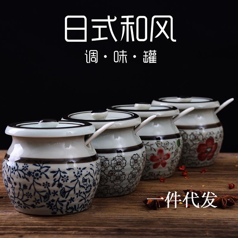 一件高温手绘釉下彩日式和风陶瓷餐具陶瓷调味罐糖罐猪油罐