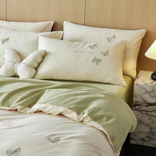 A类上长绒棉四床件套刺绣纯棉全棉毛床单被套罩床笠舍宿COW三件套