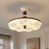 中古风卧室吸顶灯高级感胡桃木纹复古风法式 全光谱护眼复古吸顶灯