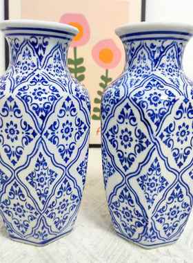 仿古陶瓷小花瓶景德镇青花瓷家居装饰品高颜值书房摆件陶艺民族风