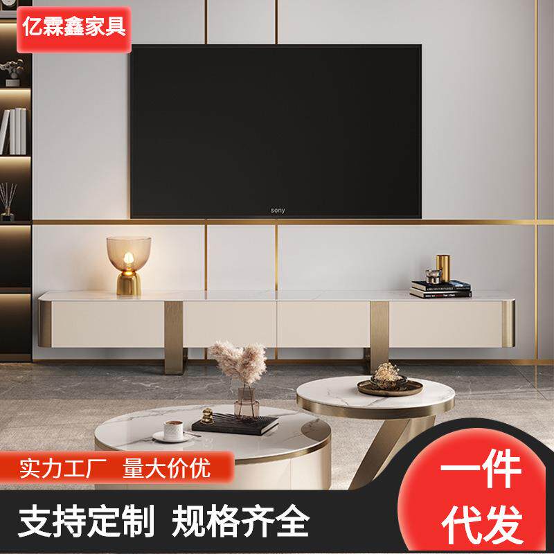 新型岩板圆形茶几电视柜组合客厅储物柜北欧简约实木地柜家具
