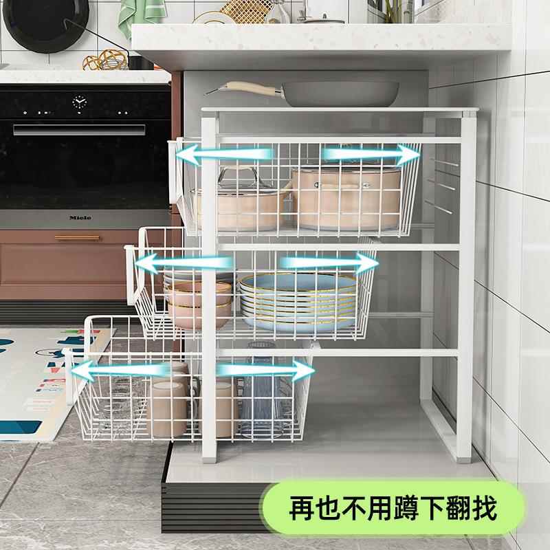 厨房抽屉式置物架碗碟碗盘收纳分隔抽拉式橱柜内多层架子碗架碗筷