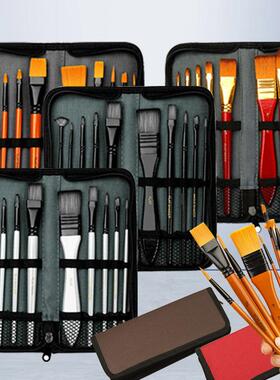 品质10支尼龙毛水彩画笔含板刷帆布包画笔套装美术绘画尼龙油画笔