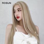 色温高光金 中分没有刘海 棕色时 女长直发 高档前蕾妇丝假发