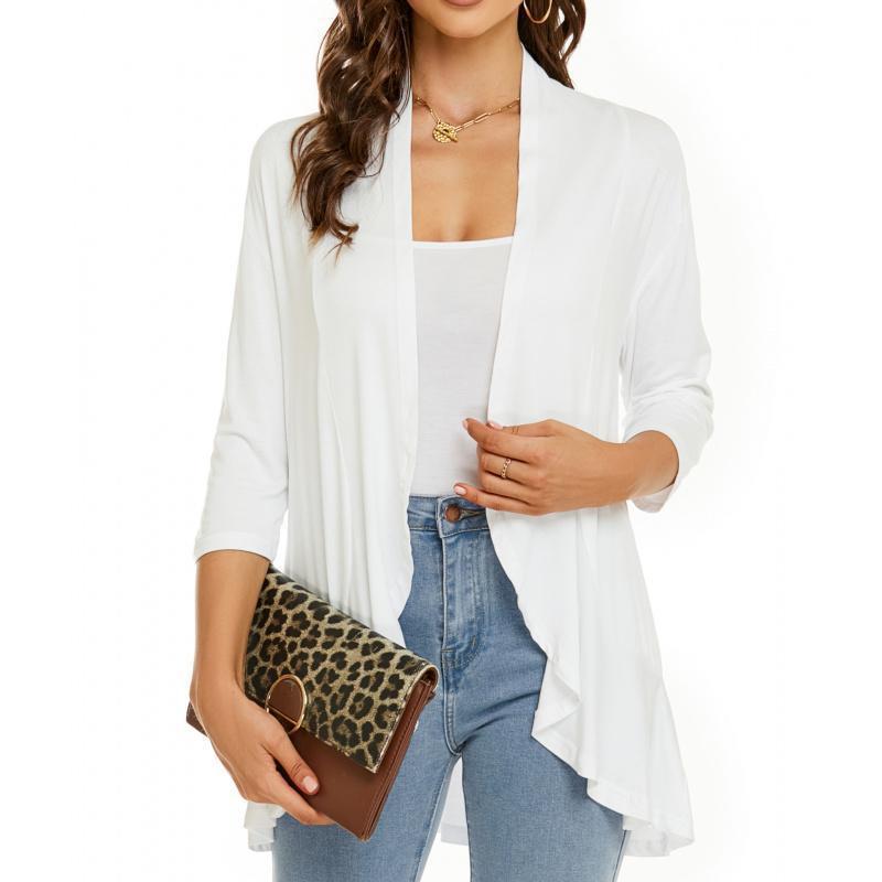 B 95340 Solid flounce sleeve cardigan 纯色七分袖荷叶边开衫