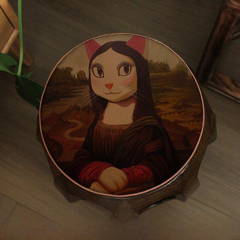 圈圆形椅垫椅子餐椅RGA实木鼓坐垫椅藤椅牛椅温莎椅猫咪凳印花垫
