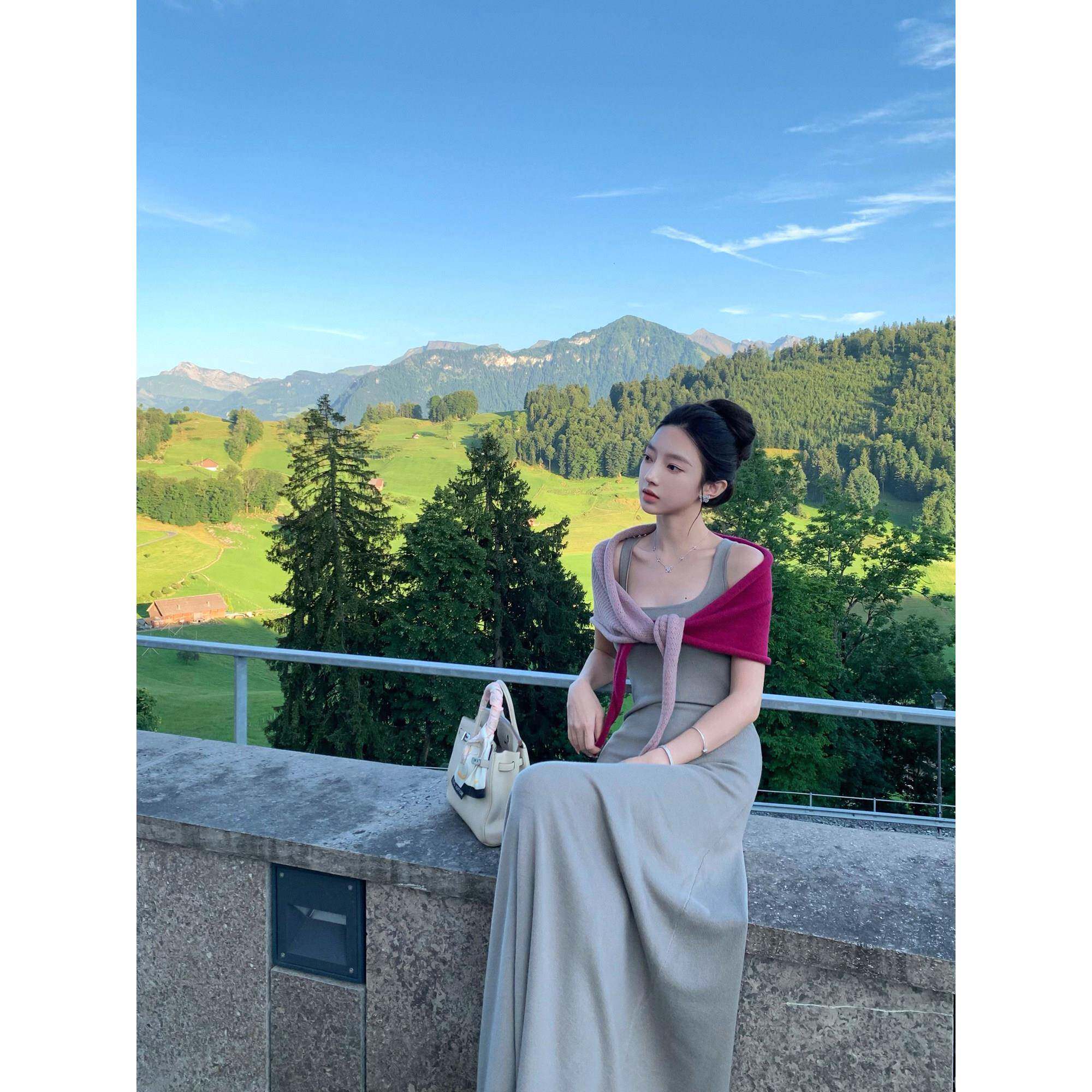 TooToo高级感U领针织吊带洋装女夏名媛气质背心裙收腰包臀长裙
