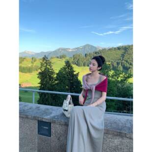 TooToo高级感U领针织吊带洋装女夏名媛气质背心裙收腰包臀长裙
