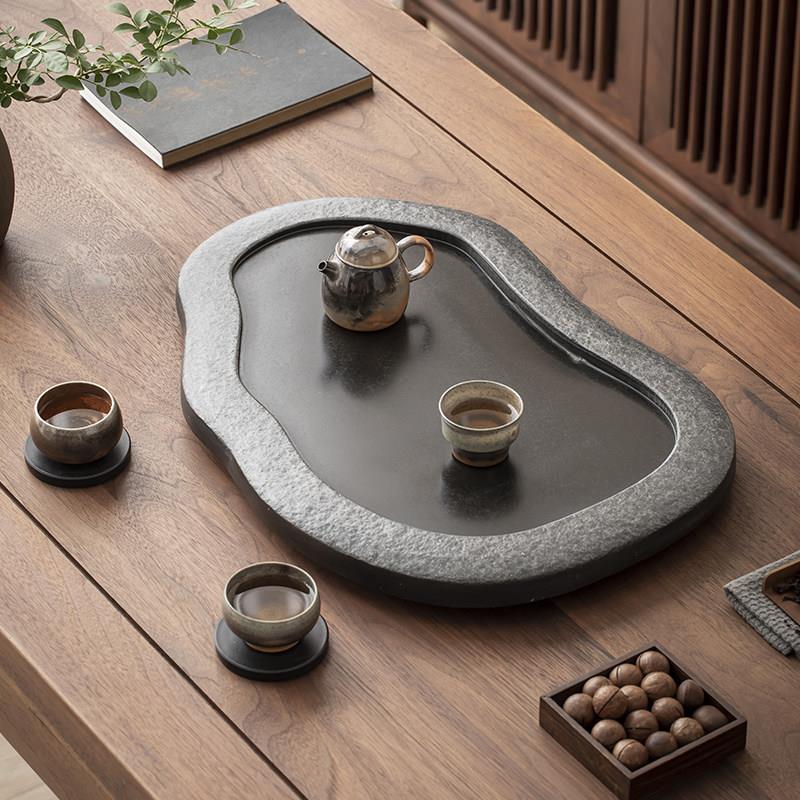 整块天然乌金石茶盘家用简约石头茶台创意功夫茶具石材茶海刻字