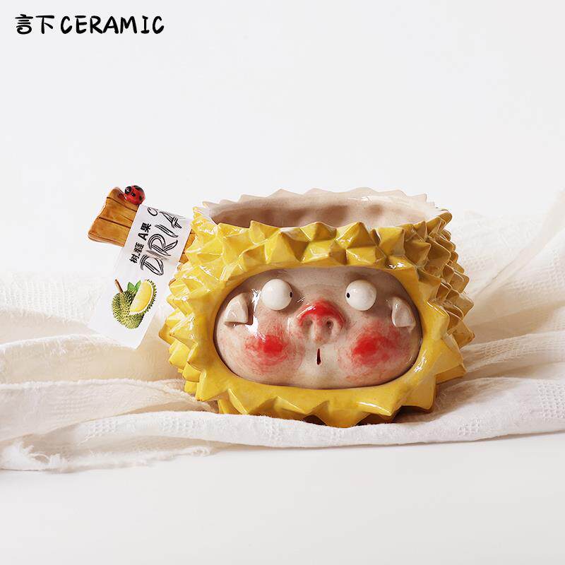 言下餐饮器具榴莲猪猪碗可爱清新搞怪一人食汤面釉下彩景德镇陶瓷