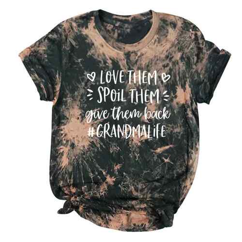 Cotton and linen letter printed short sleeved women's