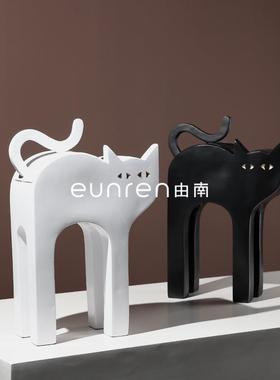 现代QRA长简约卡通创意慵懒腿巾猫纸盒店摆件家用酒客厅餐桌抽纸