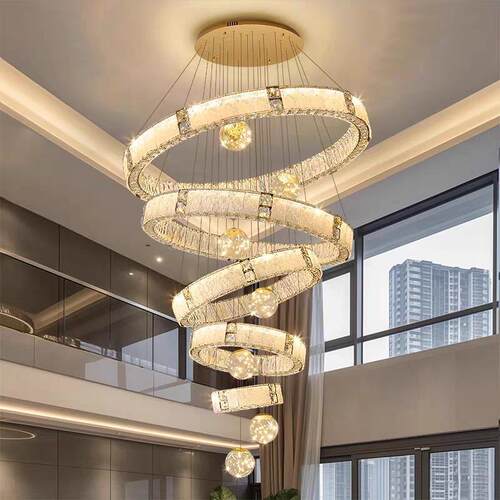 复式楼别墅大吊灯现代轻奢挑空水晶灯楼中楼梯loft自建房高端吊灯
