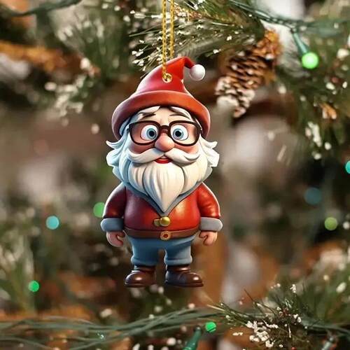 2D Acrylic Cartoon Santa Claus snowman Christmas Tree Pendan