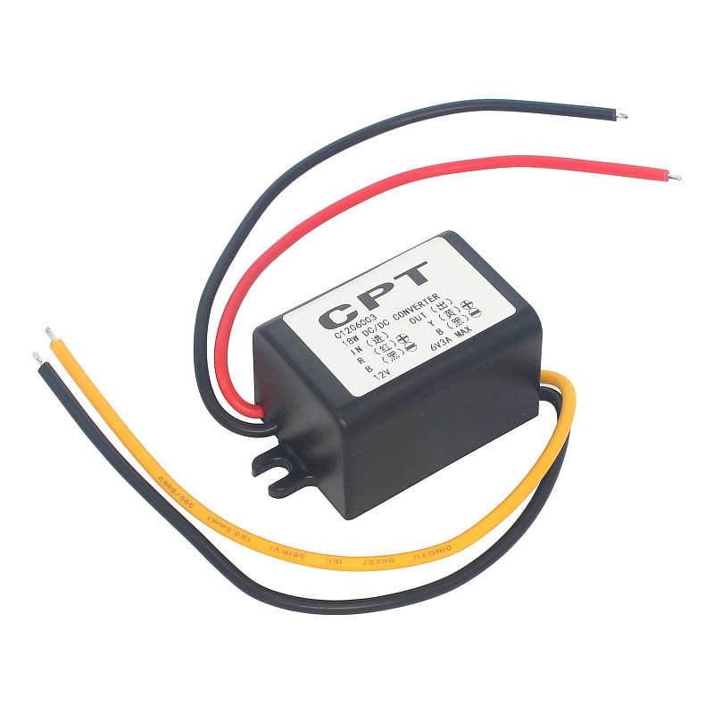 CPT防水直流降压电源8-23V12V转6V 3A塑料S型带保护18W C1206003