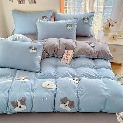 新款笠类卡毛巾绣水洗棉四NGM件三套床单被套宿舍件套床床上通用