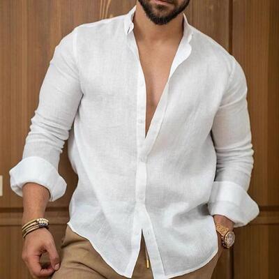 Men Casual Button Collared Sleeve Shirt Breathable Collar